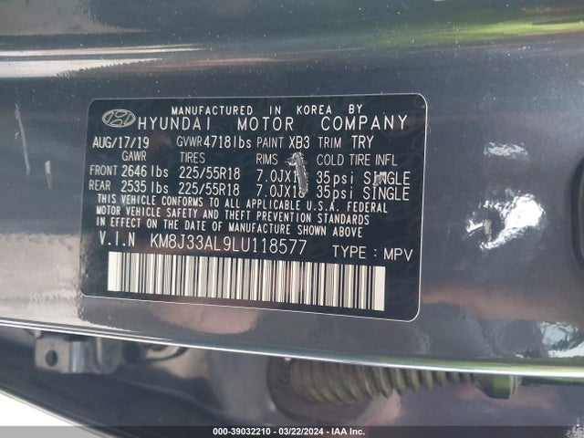 Hyundai TUCSON SEL 2020 KM8J33AL9LU118577 Image 9