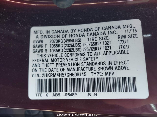 Honda CR-V EX 2016 2HKRM4H57GH608145 Image 9