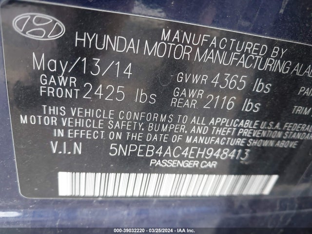 Hyundai SONATA GLS 2014 5NPEB4AC4EH948413 Image 9