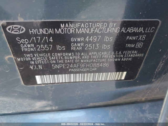 Hyundai SONATA SE 2015 5NPE24AF9FH088486 Image 9