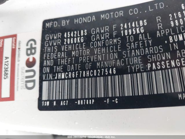JHMCR6F78HC027546 Honda Accord Hybrid Touring