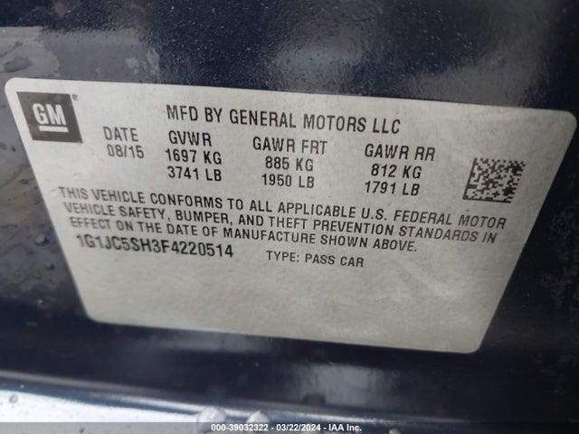 Chevrolet Sonic Lt Auto 2015 1G1JC5SH3F4220514 Image 9