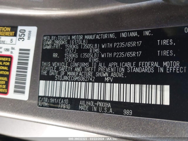 Toyota SIENNA XLE 2021 5TDJRKEC6MS062742 Image 9