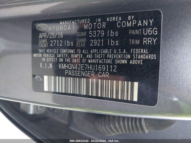 Genesis G80 3.8 2017 KMHGN4JE7HU169112 Image 9