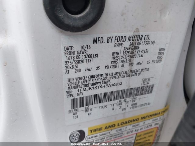 1FMJK1KT9HEA30832 Ford Expedition El Limited
