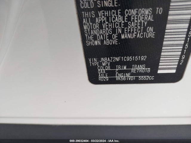 39032404 :رقم المزاد ، JN8AZ2NF1C9515192 vin ، 2012 Infiniti Qx56 مزاد بيع