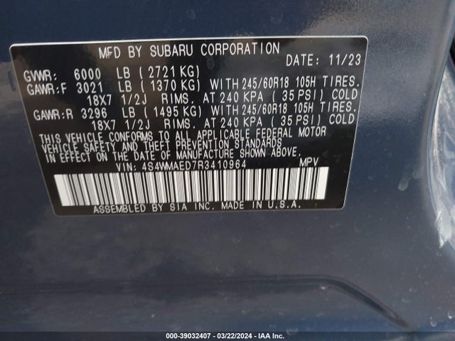 Subaru Ascent Premium 7-passenger 2024 4S4WMAED7R3410964 Image 9