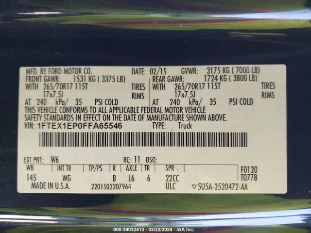 Ford F-150 Xl 2015 1FTEX1EP0FFA65546 Image 9