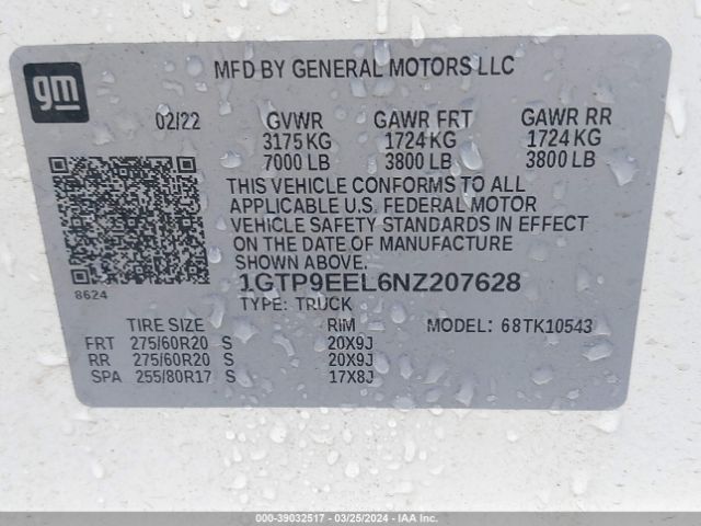 1GTP9EEL6NZ207628 GMC SIERRA 1500 LIMITED