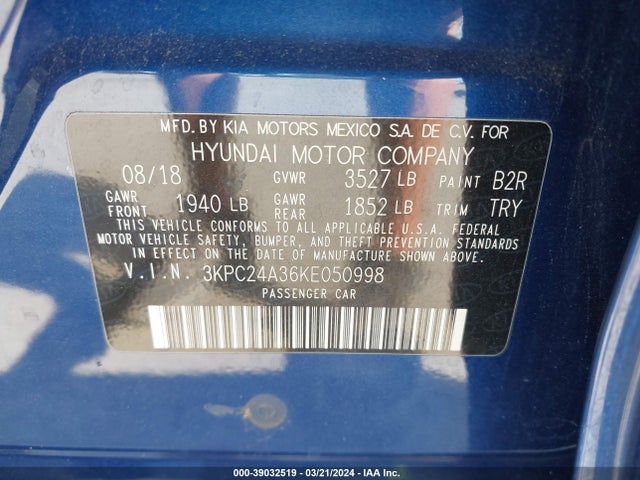 Hyundai ACCENT SE 2019 3KPC24A36KE050998 Image 9