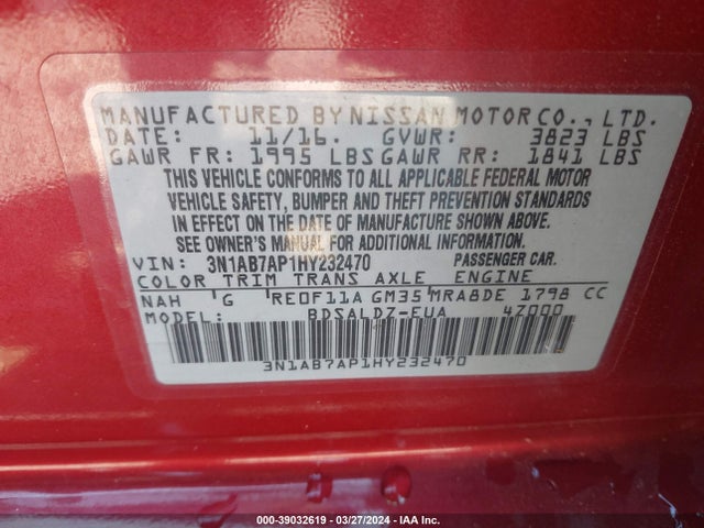 Nissan SENTRA SV 2017 3N1AB7AP1HY232470 Image 9
