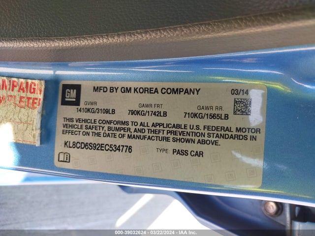 Chevrolet Spark 1lt Auto 2014 KL8CD6S92EC534776 Image 9