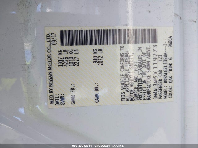 Nissan Altima 2.5 S 2018 1N4AL3AP5JC119273 Image 9