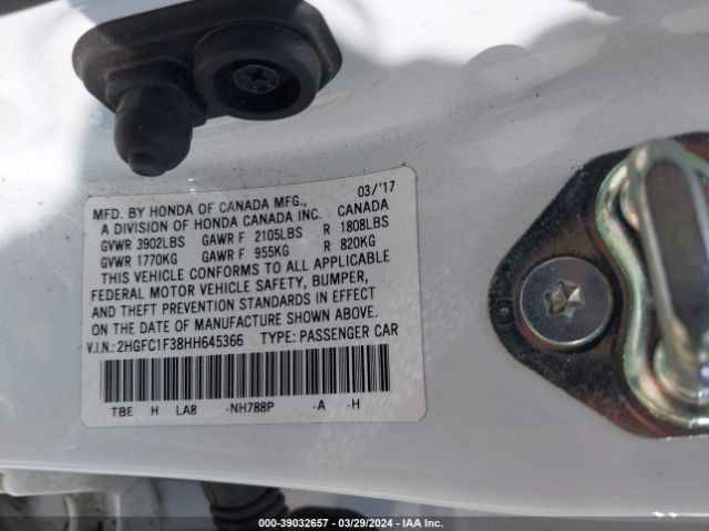 2HGFC1F38HH645366 Honda Civic Ex-t
