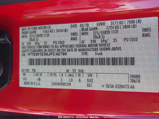 Ford F-150 Xlt 2018 1FTEW1E56JFC42790 Image 9