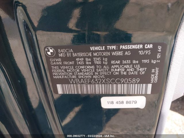 1995 BMW 840 WBAEF632XSCC90589 Photo 8