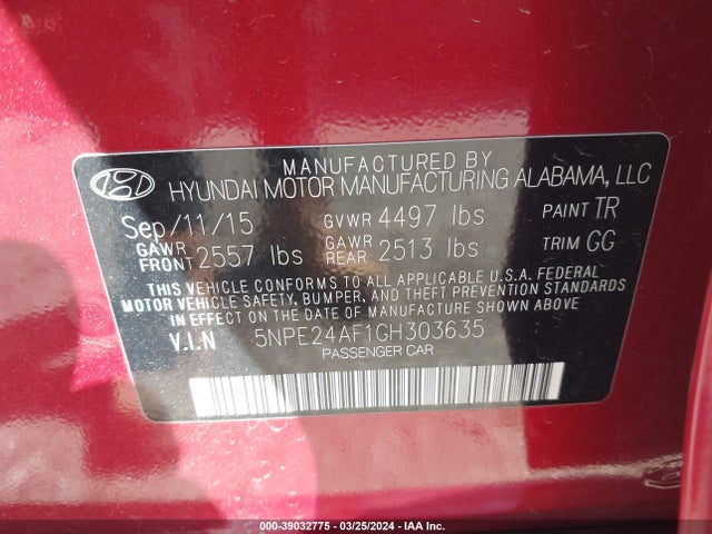 Hyundai SONATA SE 2016 5NPE24AF1GH303635 Image 9