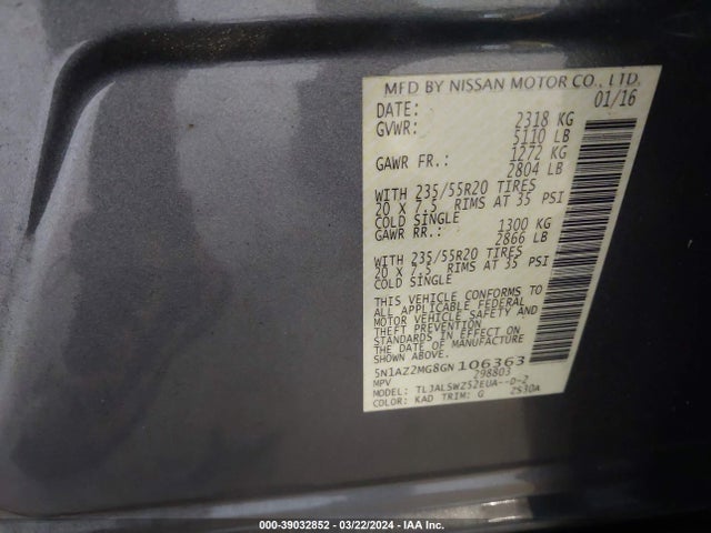 Nissan Murano Platinum 2016 5N1AZ2MG8GN106363 Image 9