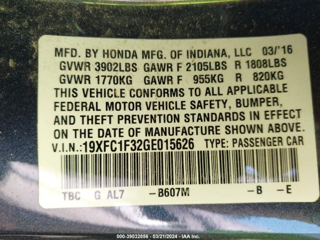Honda Civic Ex-t 2016 19XFC1F32GE015626 Image 9