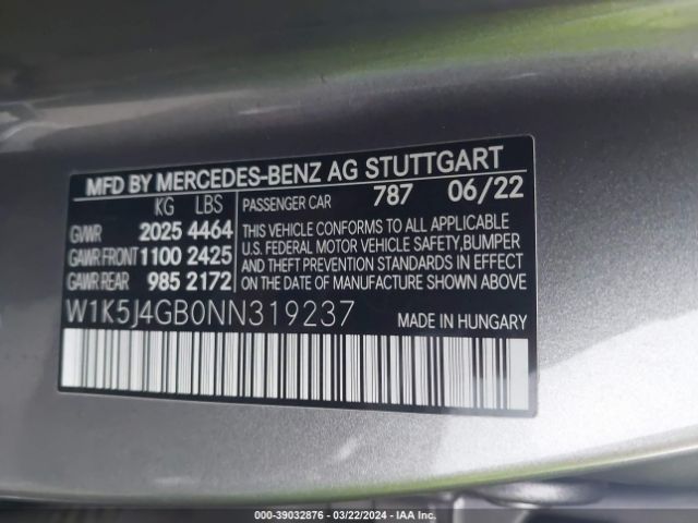 W1K5J4GB0NN319237 Mercedes-Benz Cla 250 Coupe
