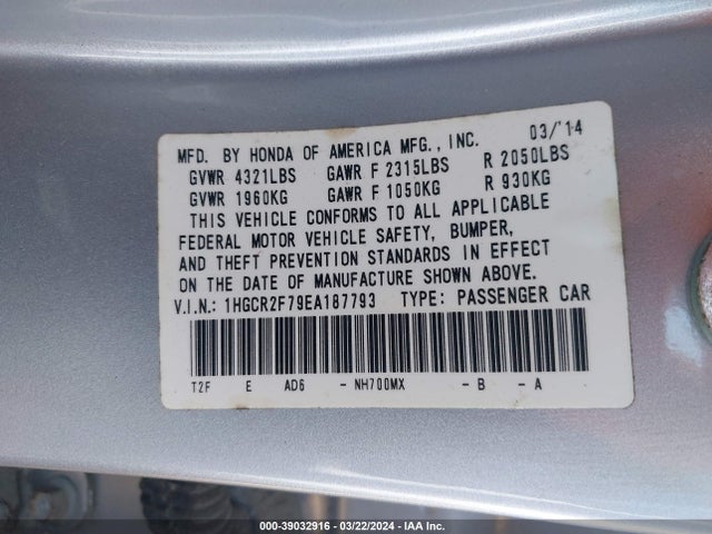 Honda ACCORD EX 2014 1HGCR2F79EA187793 Image 9