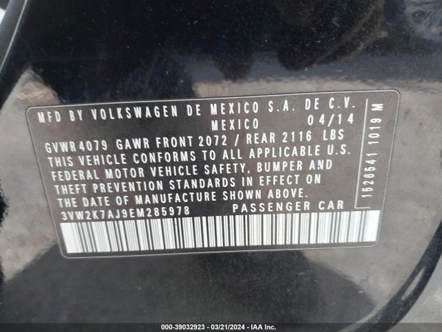 Volkswagen Jetta 2.0l S 2014 3VW2K7AJ9EM285978 Image 9