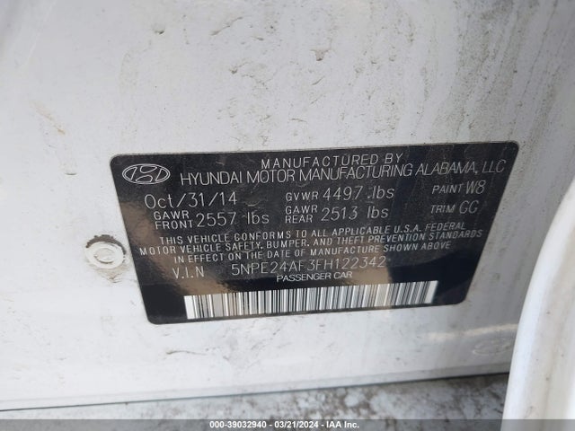 Hyundai SONATA SE 2015 5NPE24AF3FH122342 Image 9