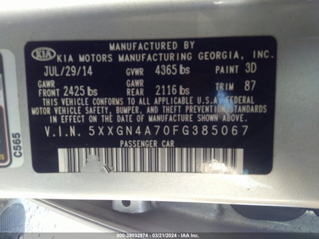 KIA OPTIMA EX 2015 5XXGN4A70FG385067 Image 9
