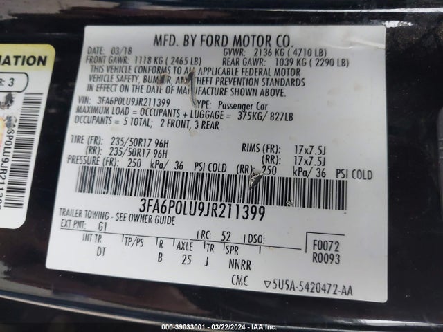 Ford Fusion Hybrid Se 2018 3FA6P0LU9JR211399 Image 9