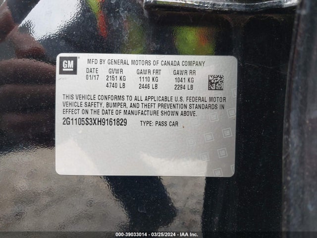 Chevrolet IMPALA 1LT 2017 2G1105S3XH9161829 Image 9