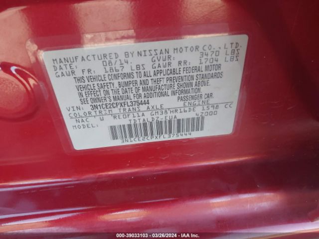 3N1CE2CPXFL375444 Nissan Versa Note Sv