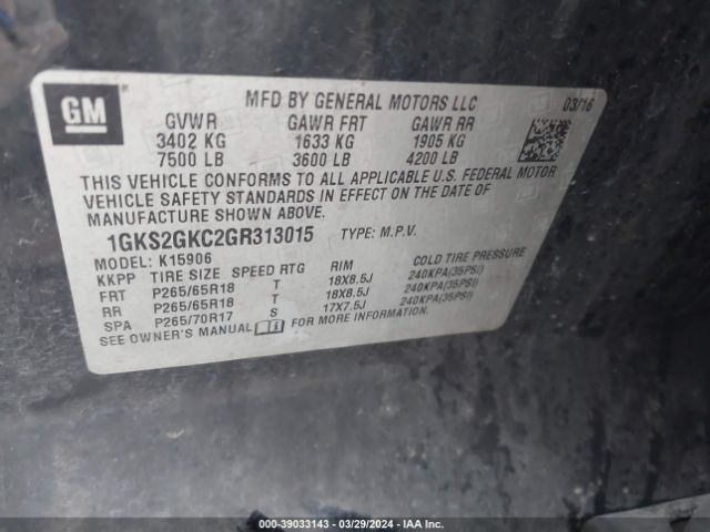 1GKS2GKC2GR313015 GMC Yukon Xl Slt