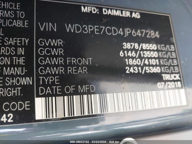 WD3PE7CD4JP647284 Mercedes-Benz Sprinter 2500 Standard Roof V6