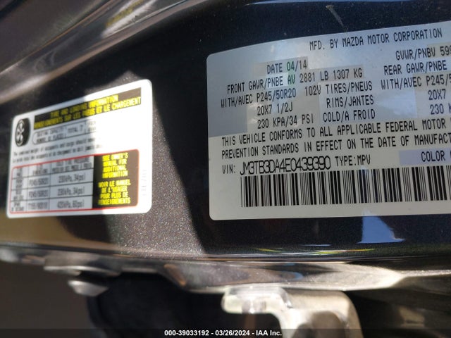 Mazda Cx-9 Grand Touring 2014 JM3TB3DA4E0439390 Image 9
