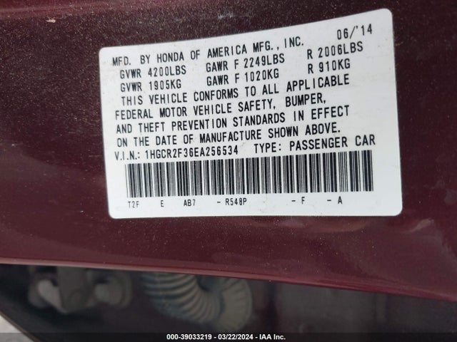 Honda ACCORD LX 2014 1HGCR2F36EA256534 Image 9