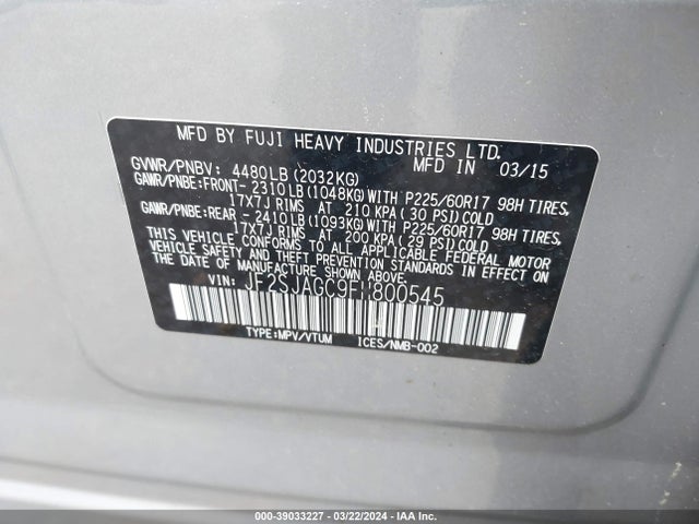 Subaru Forester 2.5i Premium 2015 JF2SJAGC9FH800545 Image 9