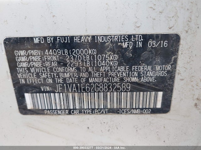 Subaru Wrx Premium 2016 JF1VA1E62G8832589 Image 9