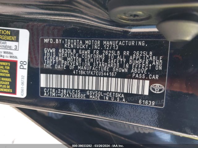 4T1BK1FK7EU544167 Toyota Camry Se V6
