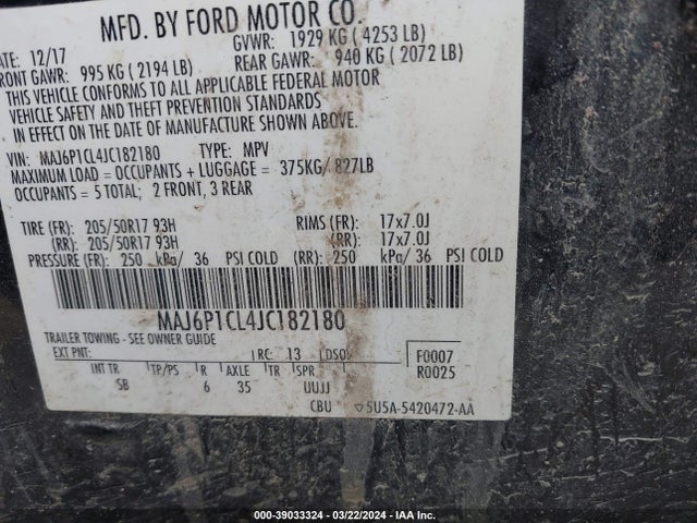 Ford Ecosport Ses 2018 MAJ6P1CL4JC182180 Image 9