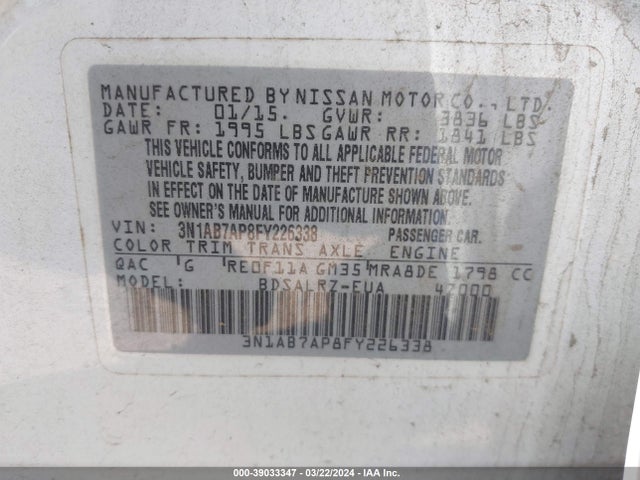 Nissan SENTRA SR 2015 3N1AB7AP8FY226338 Image 9