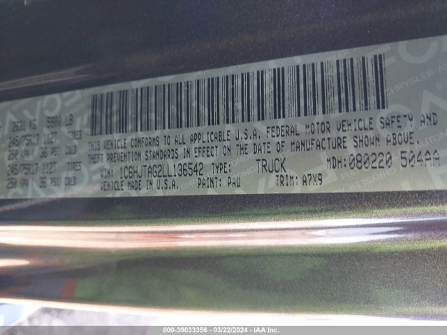 1C6HJTAG2LL136542 Jeep Gladiator Sport S 4x4