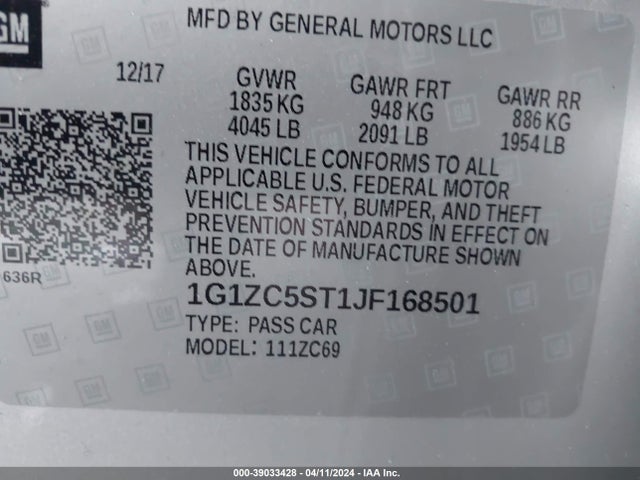 Chevrolet Malibu 1fl 2018 1G1ZC5ST1JF168501 Image 9