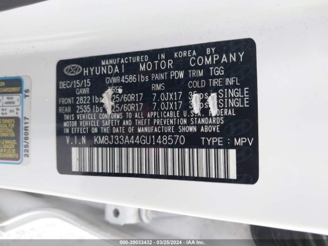 KM8J33A44GU148570 Hyundai TUCSON SE