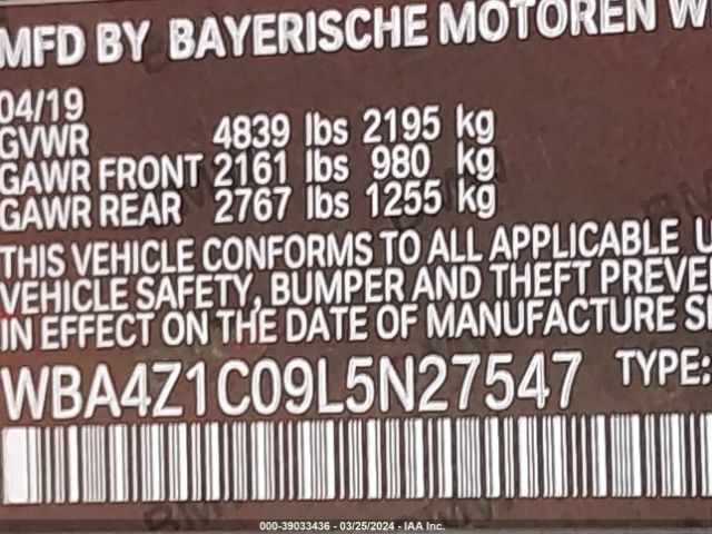 WBA4Z1C09L5N27547 BMW 430I