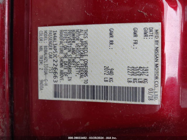Nissan Altima 2.5 Sr 2018 1N4AL3AP5JC226663 Image 9