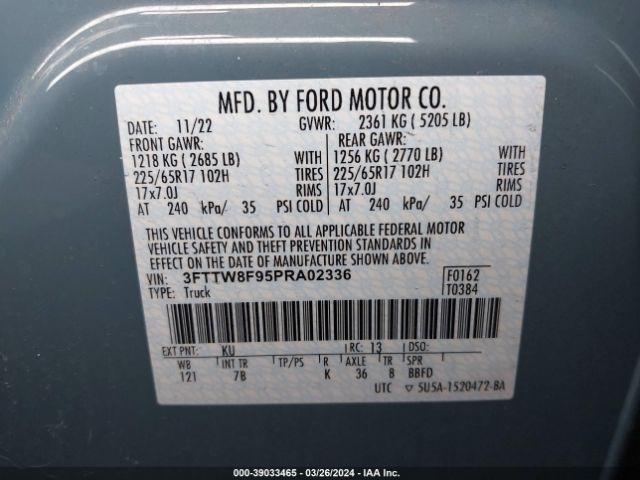 3FTTW8F95PRA02336 Ford Maverick Xlt