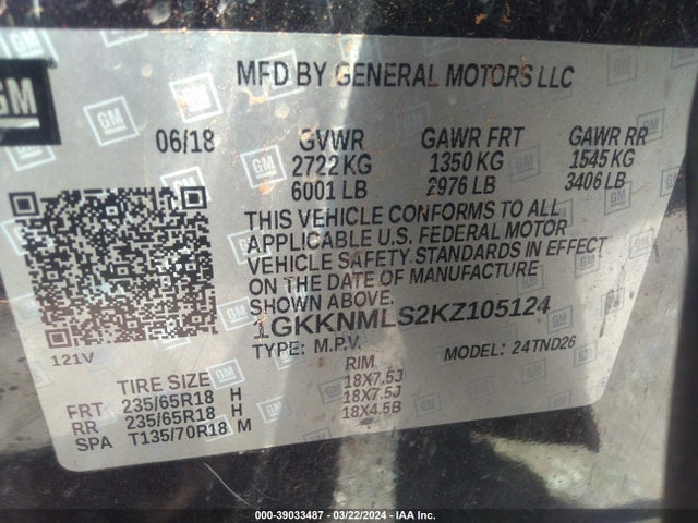 GMC Acadia Slt-1 2019 1GKKNMLS2KZ105124 Image 9