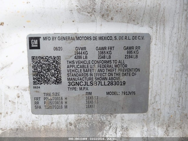 Chevrolet Trax Fwd Lt 2020 3GNCJLSB7LL283019 Image 9