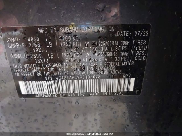 2024 SUBARU OUTBACK 4S4BTAPC9R3134678 Photo 8
