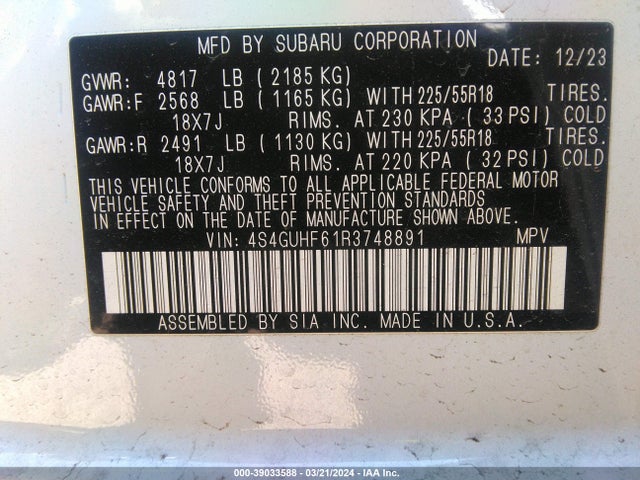 4S4GUHF61R3748891 Subaru Crosstrek Sport